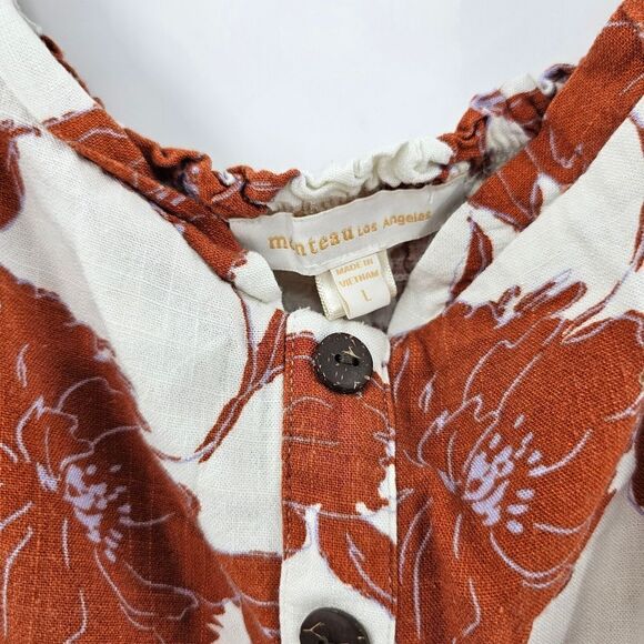 Monteau los angeles large crop top tshirt floral burnt orange rust - Picture 3 of 3